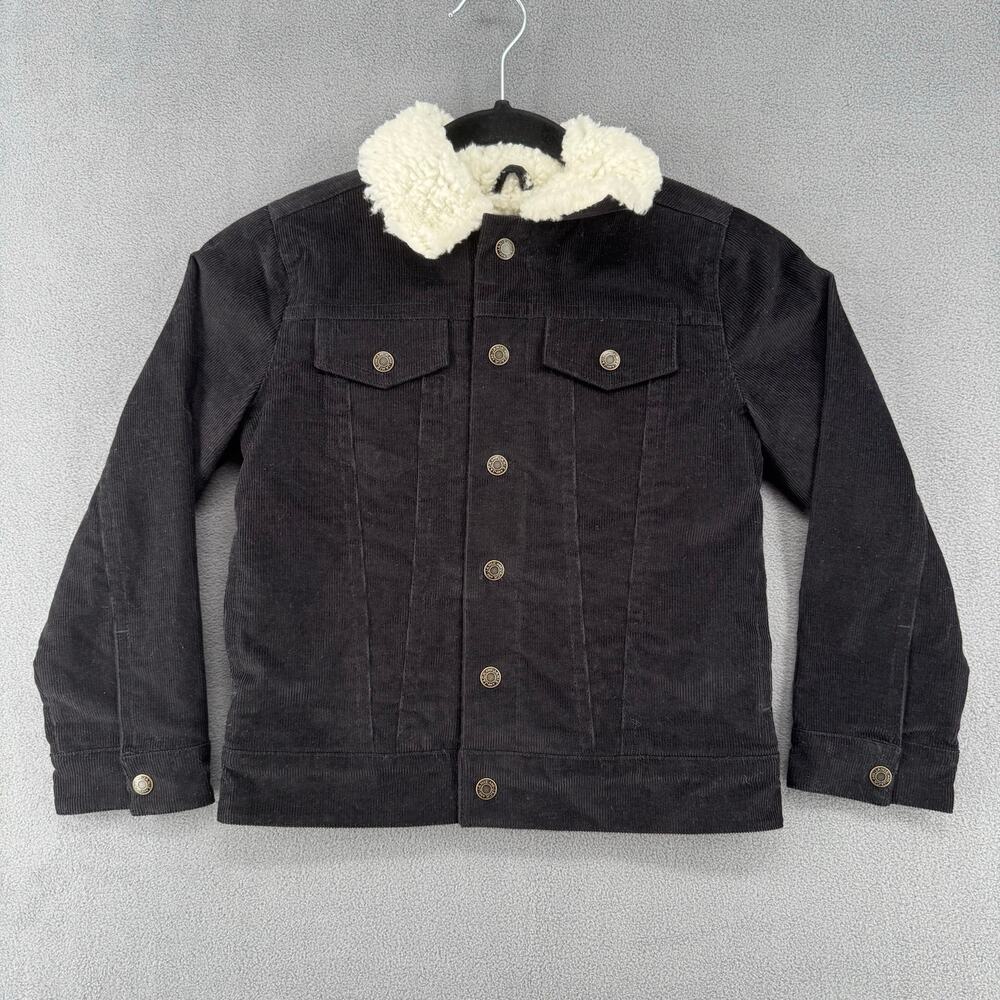 Janie Jack Sherpa Lined Corduroy Button Down Jacket Kids 5-6 Black